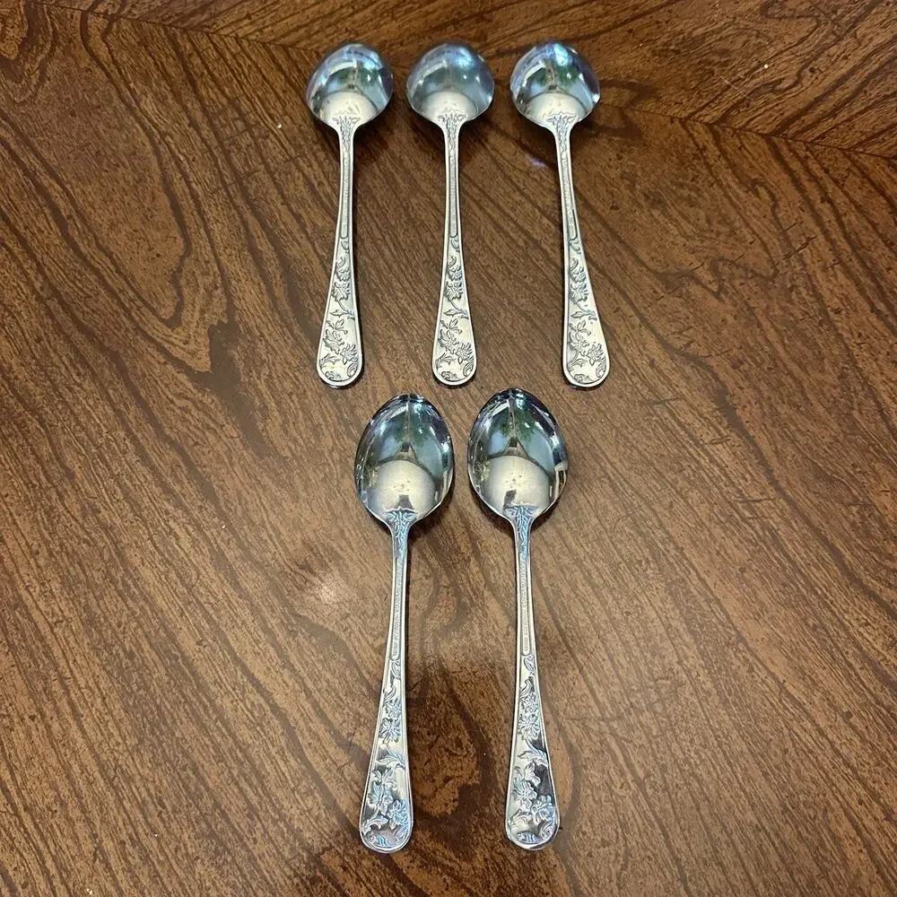 Reed & Barton QUEENS GARDEN Floral Stainless 5 pc Tablespoons Flatware